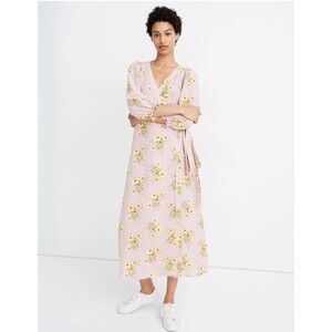 Madewell Linen Blend Ruffle-Cuff Wrap Dress Fairy Pastel Boho Work Size XS/S